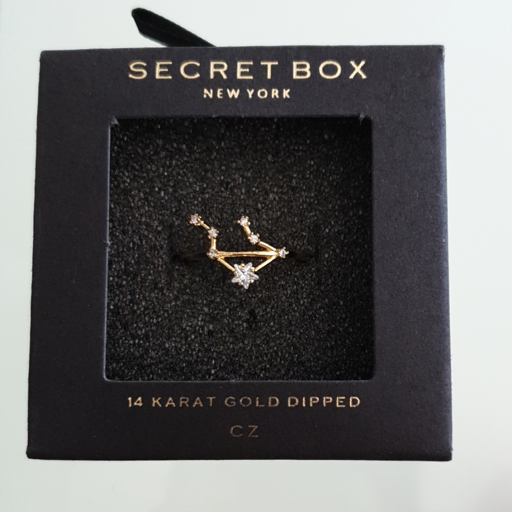 Libra Zodiac Ring Gold CZ Adjustable open Ring Box